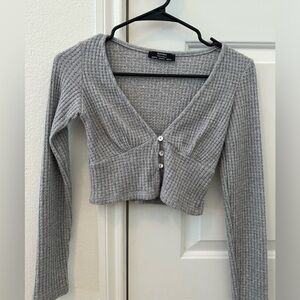 Cropped Waffle Grey Top